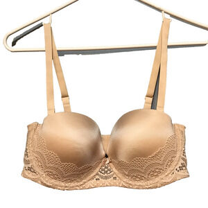 Auden Bra Plunge Coverage Push Up Strapless Convertible 36 B Beige Lace Nude